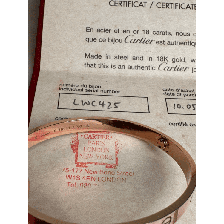 AUTODRAW#5 WIN CARTIER (AUTHENTIC) LOVE CLASSIC ROSE GOLD BRACELET 750 SIZE 19 LUXURY JEWELLERY - Image 3