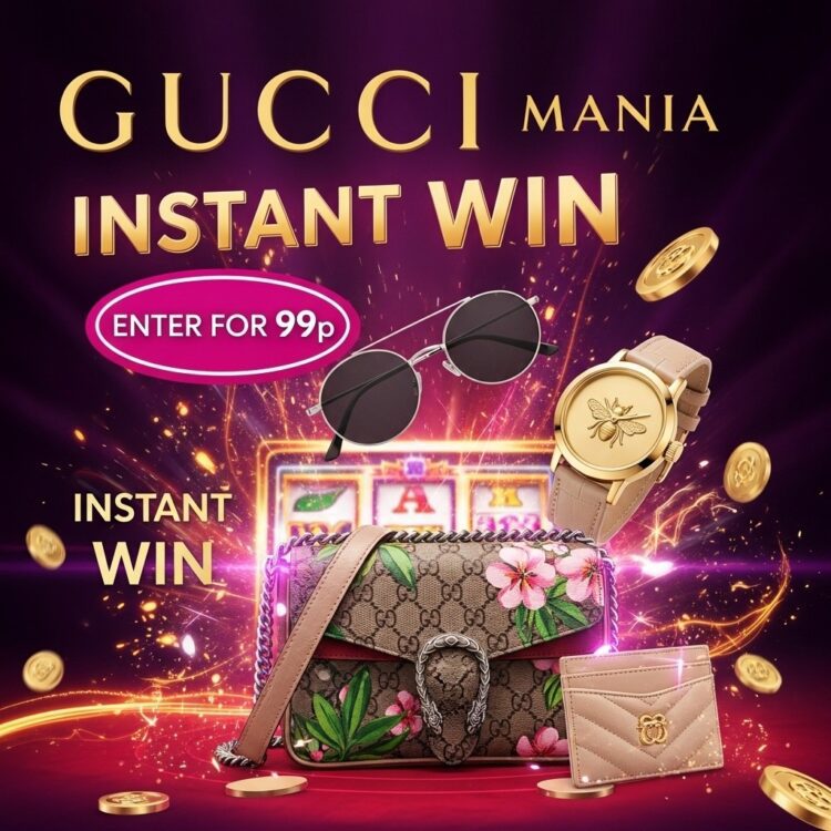 INSTANTWIN#33 GUCCI MANIA, WIN LUXURY GUCCI HANDBAG, BEE MOTIF WATCH, SUNGLASSES, CARDHOLDER + GIFTCARDS (END PRIZE MIN £100 & UP TO £500)