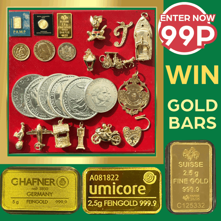 INSTANTFLIP#3 GOLD BARS 999.9 - GREAT ODDS, LOW RISK, REAL FUN, 2 CHANCES - LUXURY JEWELLERY (£500 END PRIZE)
