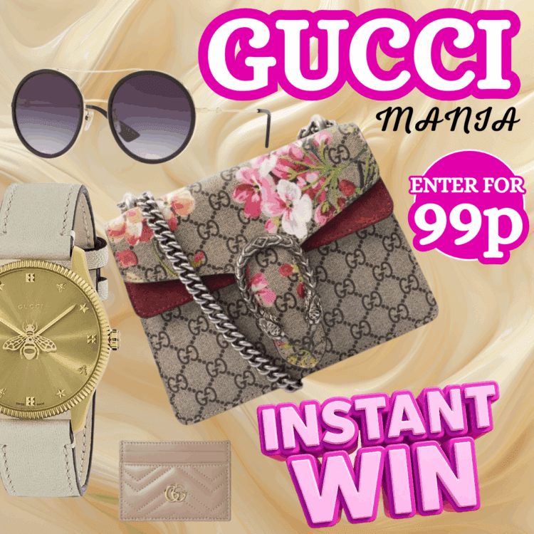 INSTANTWIN#33 GUCCI MANIA, WIN LUXURY GUCCI HANDBAG, BEE MOTIF WATCH, SUNGLASSES, CARDHOLDER + GIFTCARDS