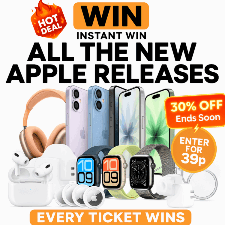 INSTANTWIN#43 TECH: WIN THE LATEST APPLE COLLECTION - IPHONE, WATCH, AIRPODS, IPAD BRAND-NEW RELEASE (END PRIZE IPHONE 17 OR £500 CASH)