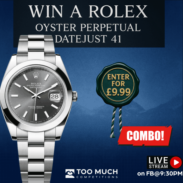LIVEDRAW#51 WIN ROLEX DATEJUST 41 RHODIUM DIAL, RRP £8,500 (CASH ALTERNATIVE £5,000)
